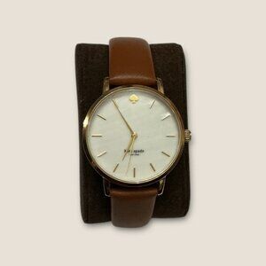 Kate Spade Womens Gold-Tone Watch With Brown Leather Strap Fits 6-7.5 Inches